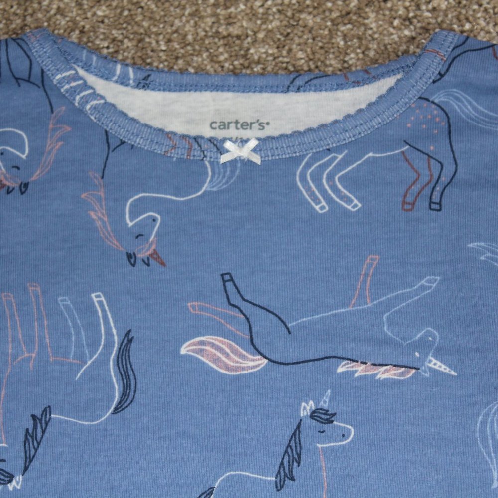 Carter's Blue Unicorn 4-Piece Pants Shorts Pajamas Set Girls Size 5 6 7 8 NWT - Picture 2 of 5